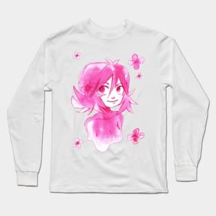 Pink Watercolor Flower Girl Long Sleeve T-Shirt